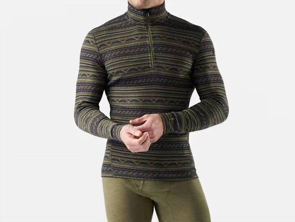 NEW SMARTWOOL men's classic thermal merino base layer 1/4 zip top in winter moss